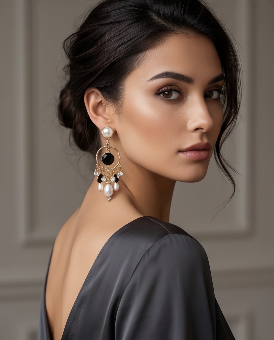 Onyx and Pearl Drop Earrings