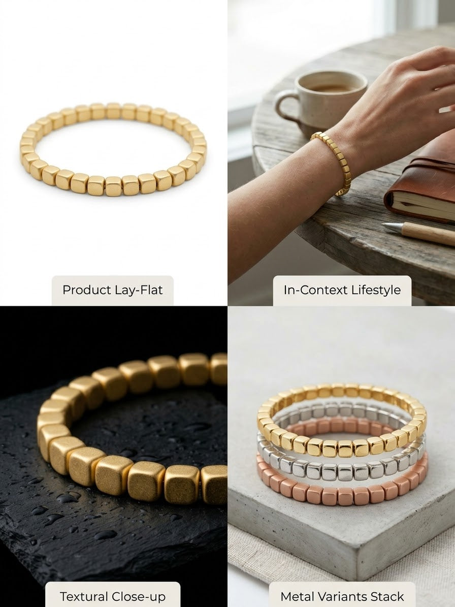 3mm. Cubed Matte Gold Bracelet