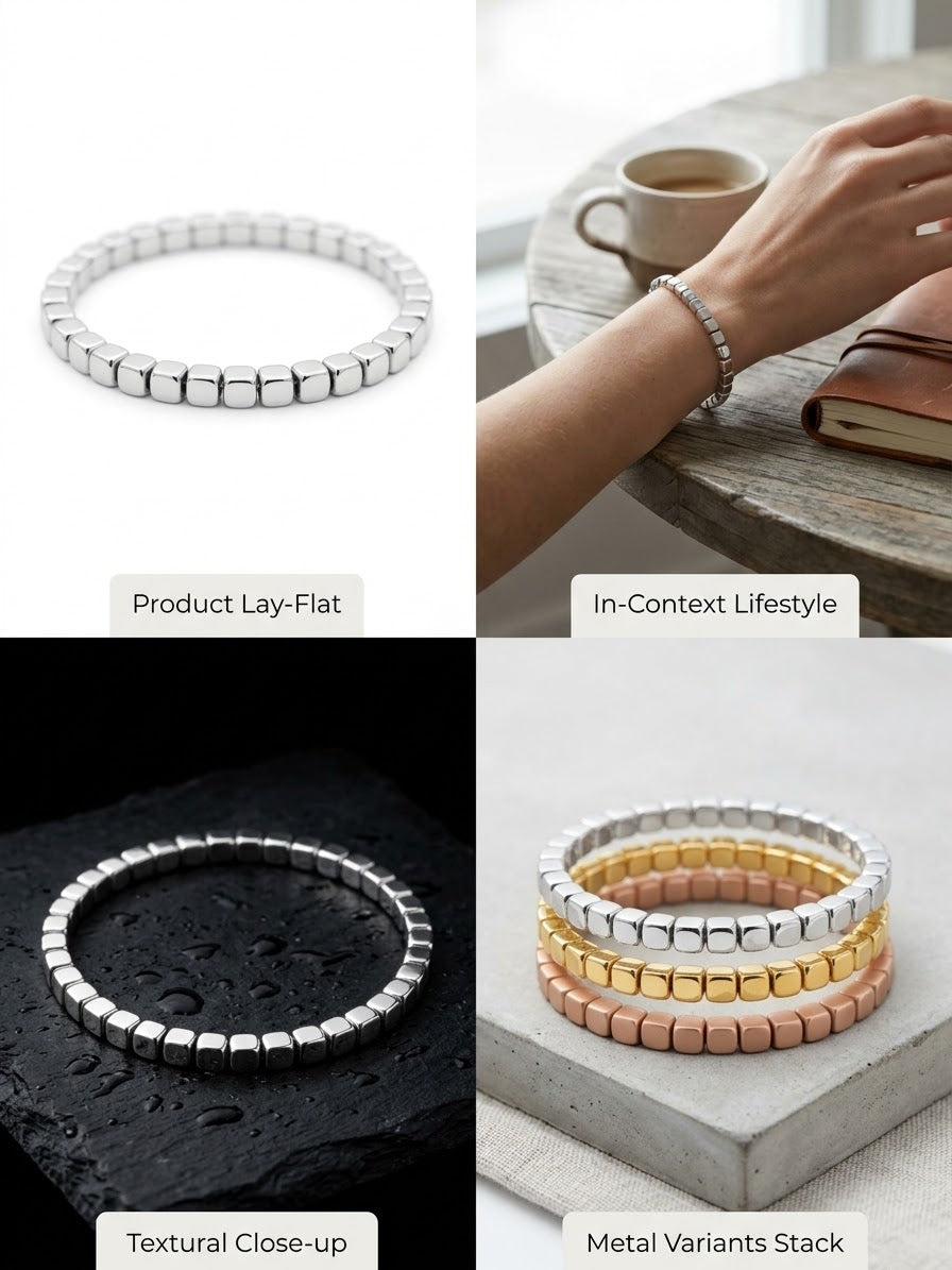 3mm. Cubed Shiny Silver Bracelet
