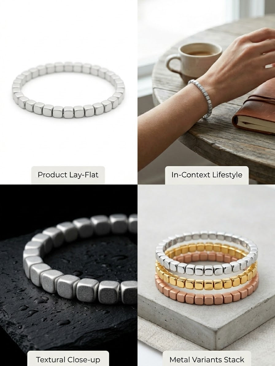 3mm. Cubed Matte Silver Bracelet