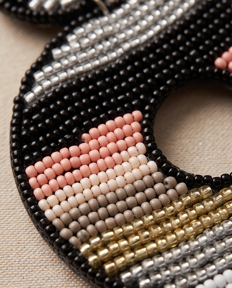 Pink and Black beaded striped earrings