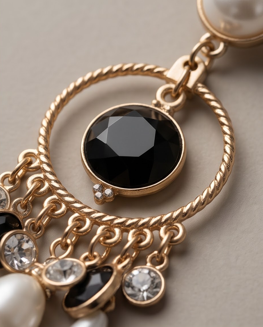 Onyx and Pearl Drop Earrings