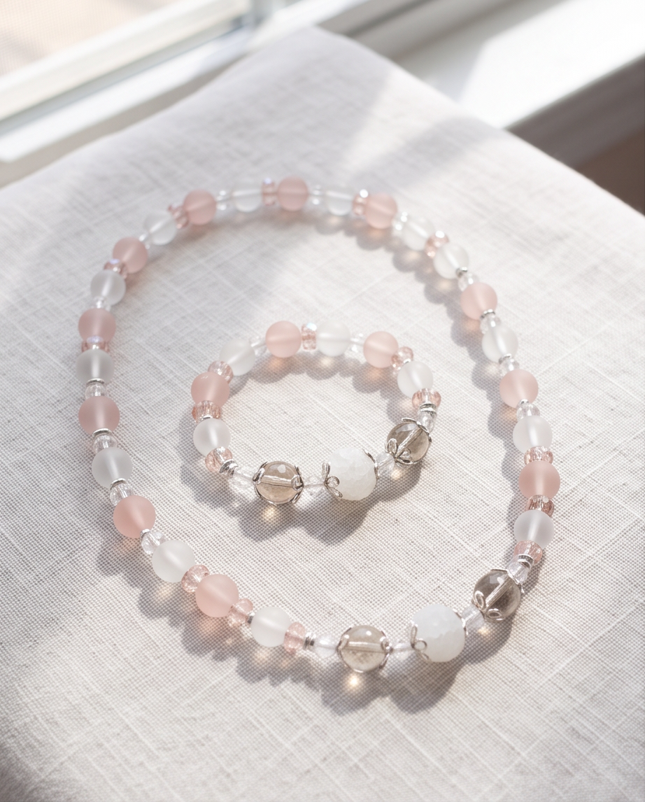 Ethereal Pink Necklace and Bracelet