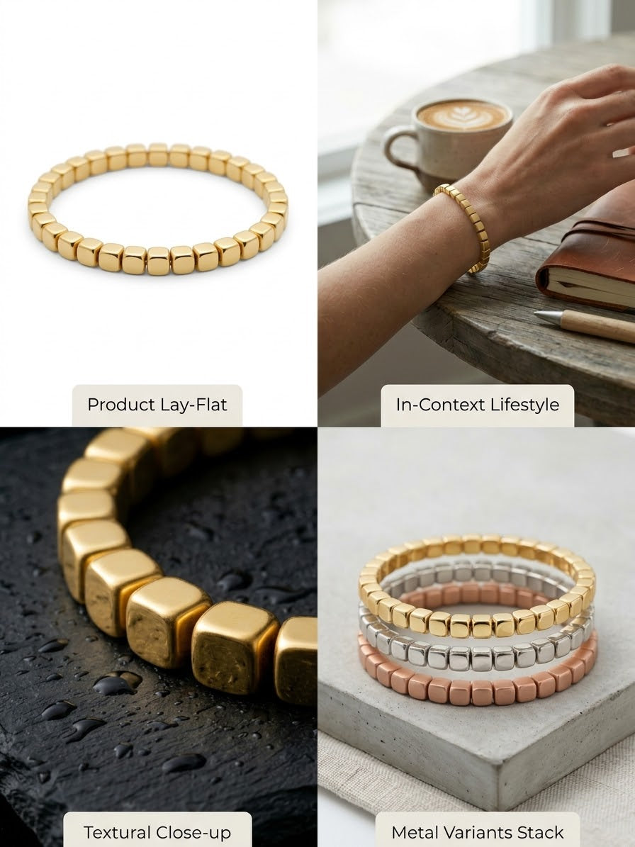 5mm. Cubed Shiny gold bracelet