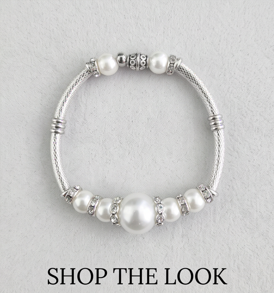 Silver tone Pearl and Crystal Bracelet