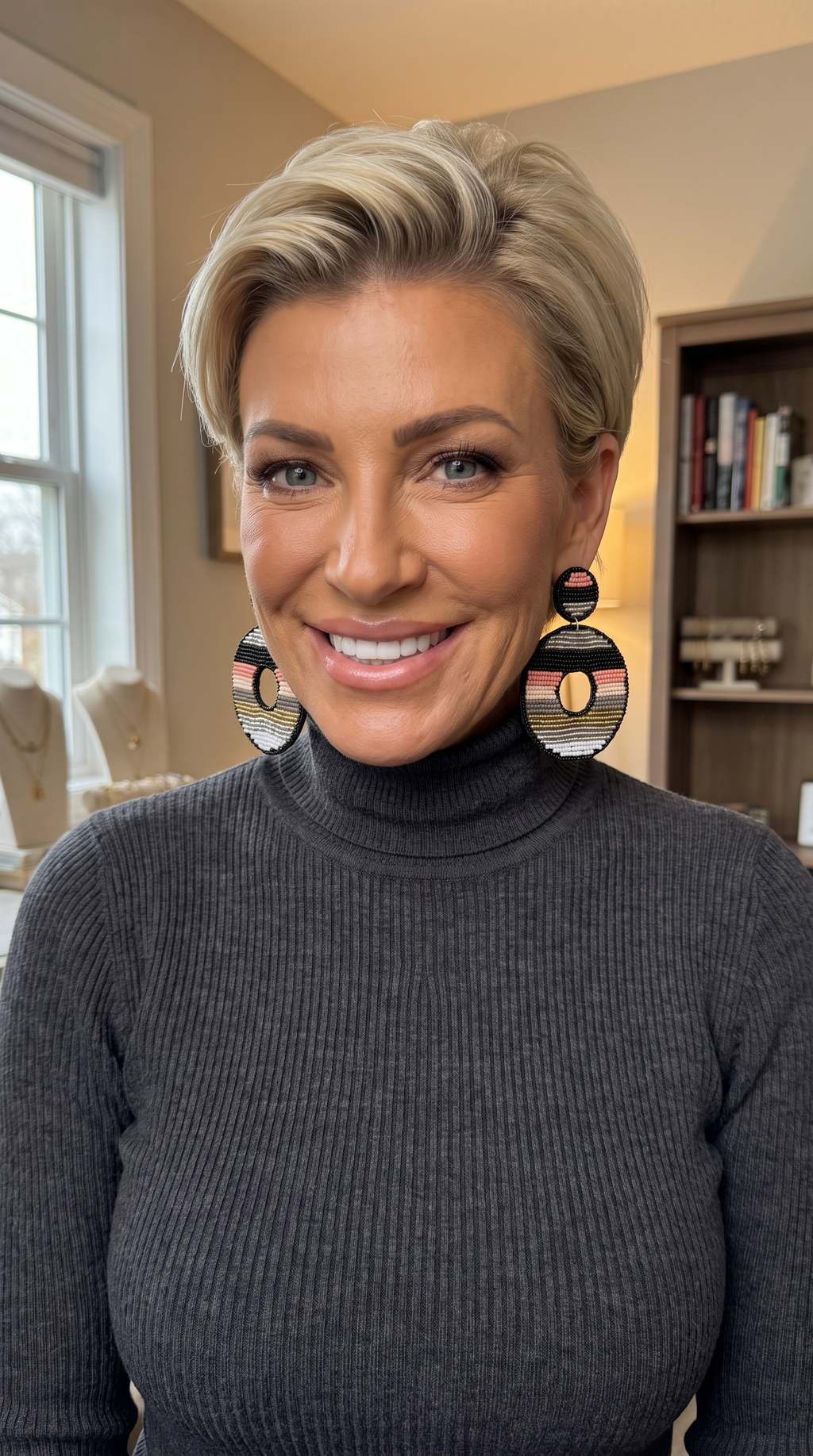 Pink and Black beaded striped earrings
