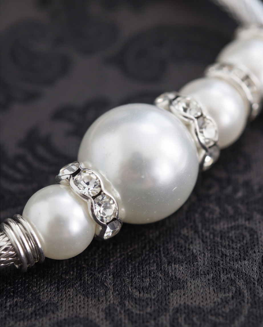 Silver tone Pearl and Crystal Bracelet