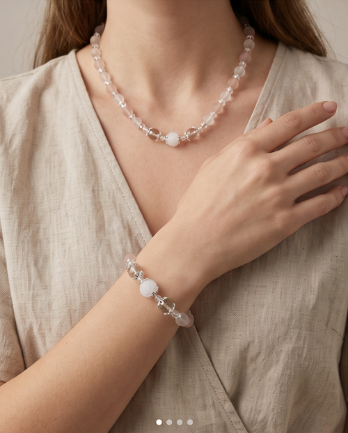 Ethereal Pink Necklace and Bracelet