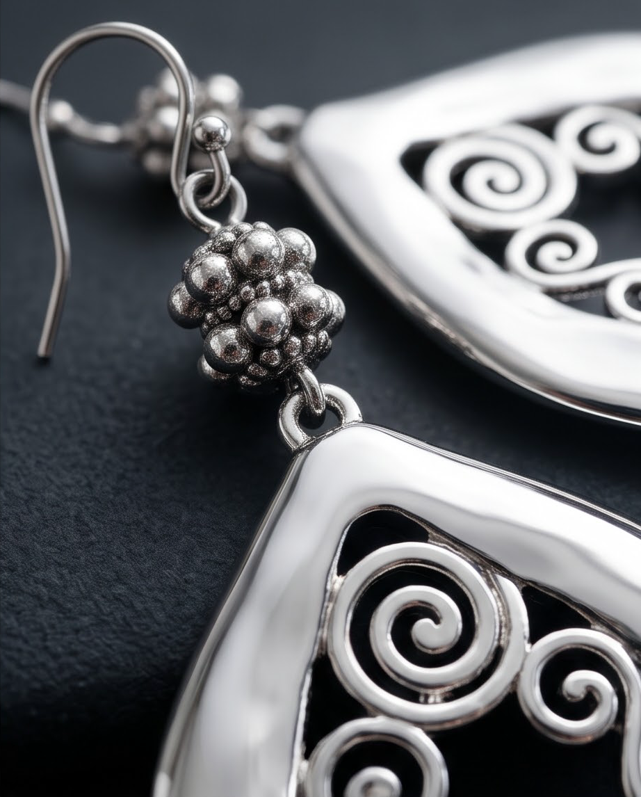 Silver Filagree Drop Earrings