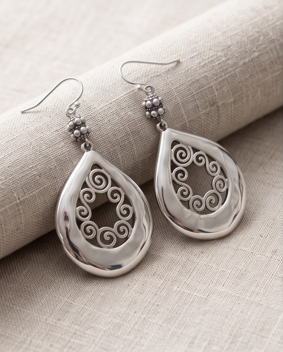 Silver Filagree Drop Earrings